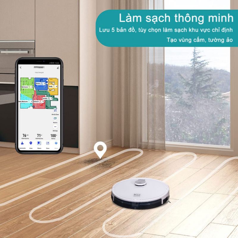 ROBOT HÚT BỤI LAU NHÀ KU PPR8881. Đèn UV nằm phía dưới robot giúp tiêu diệt vi khuẩn. Là Robot bán chạy trên thị trường