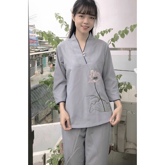 Đồ Lam Đi Chùa# Mẫu Hoa Nút Ngọc