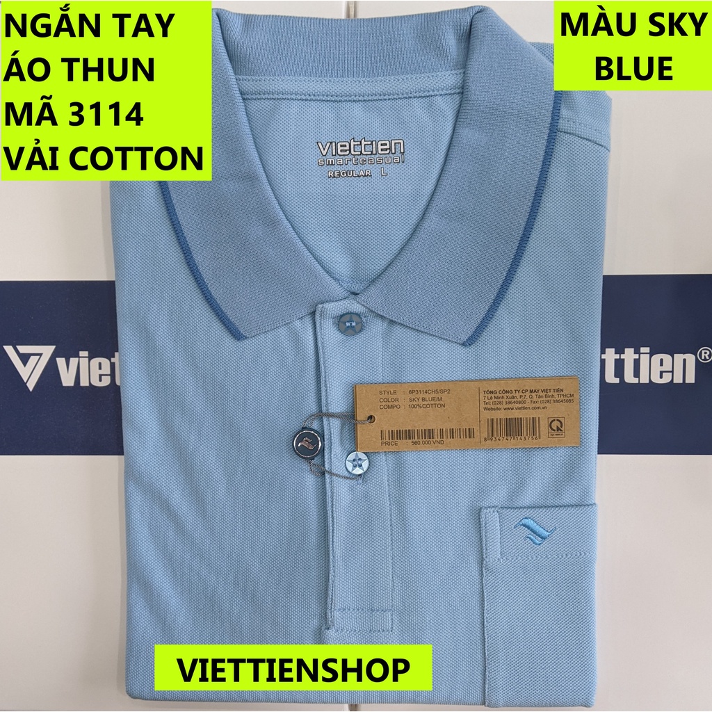 (3114 Sp) ÁO THUN VIỆT TIẾN NGẮN TAY CÓ CỔ