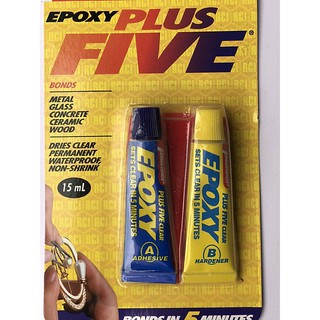 Keo dán thủy tinh, dán gỗ, dán nhựa 2 tuýp A và B trong suốt Epoxy Plus Five (15ml)