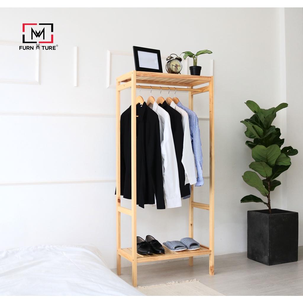 TỦ TREO QUẦN ÁO LẮP RÁP 2 TẦNG KIỂU HÀN QUỐC - SHELF HANGER 2F MÀU GỖ TỰ NHIÊN