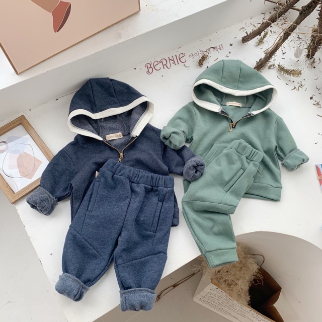 Bộ nỉ bông có mũ cho bé trai/ bé gái