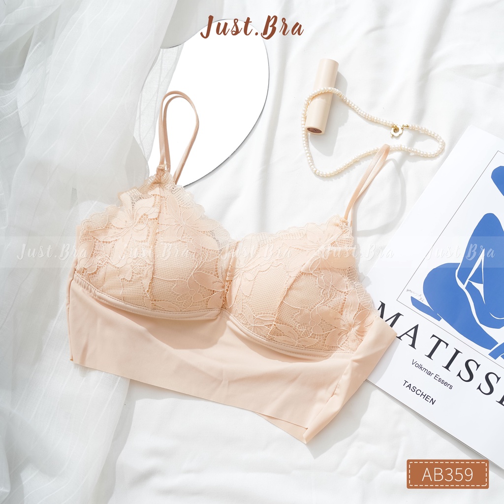 Áo ngực ren Just Bra thiết kế mút mỏng đai lưng liền dây mảnh quyến rũ AB359