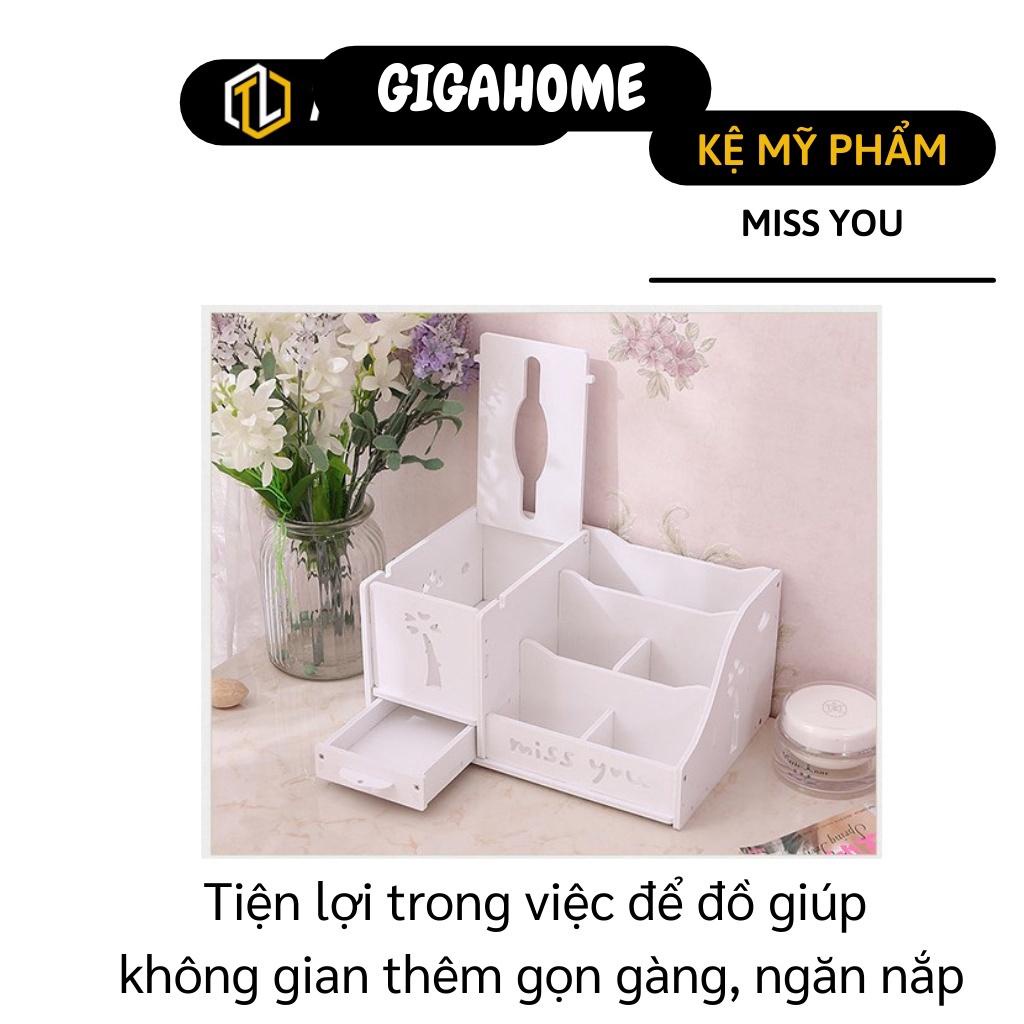 Khay Đựng Mỹ Phẩm GIGAHOME Kệ Đựng Đồ Trang Điểm Nhiều Ngăn, Có Hộp Khăn Giấy Tiện Lợi 8785