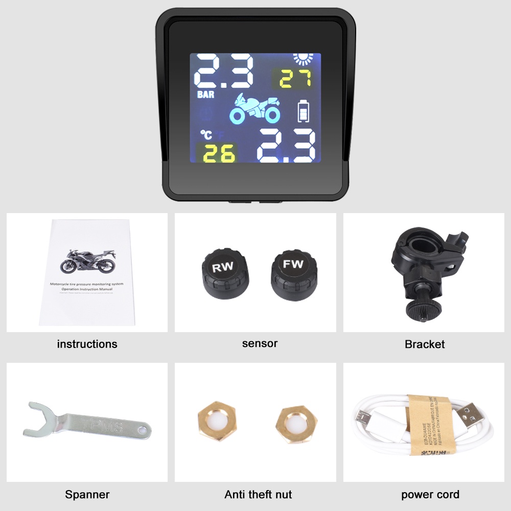 Hệ thống theo dõi áp suất lốp xe máy PECHAM TPMS chạy bằng năng lượng mặt trời