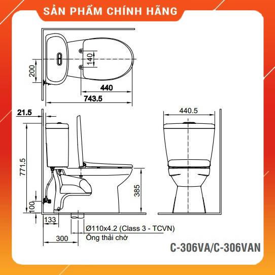 (FreeShip) Bàn cầu 2 khối cao cấp Inax C-306Va