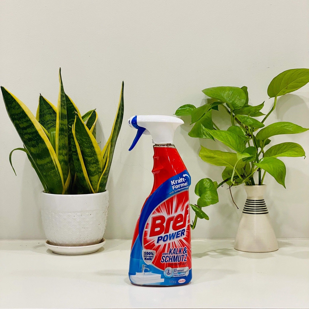 Chai xịt vệ sinh tẩy cặn canxi inox, vòi sen, vách kính Bref Power 750ml nhập Đức