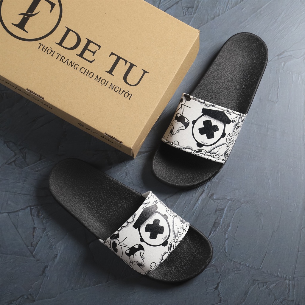 Dép Quai Ngang Unisex DETU DNT20 (Đen/Trắng)