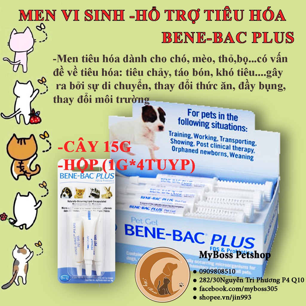 BENE-BAC-PLUS Men vi sinh - Hỗ trợ tiêu hóa chó mèo thú cưng tuýp 15g