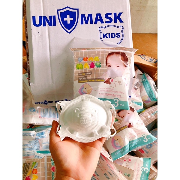 Khẩu trang gấu cho trẻ từ sơ sinh đến 2 tuổi hiệu unimask (thùng 12 túi/36 cái)