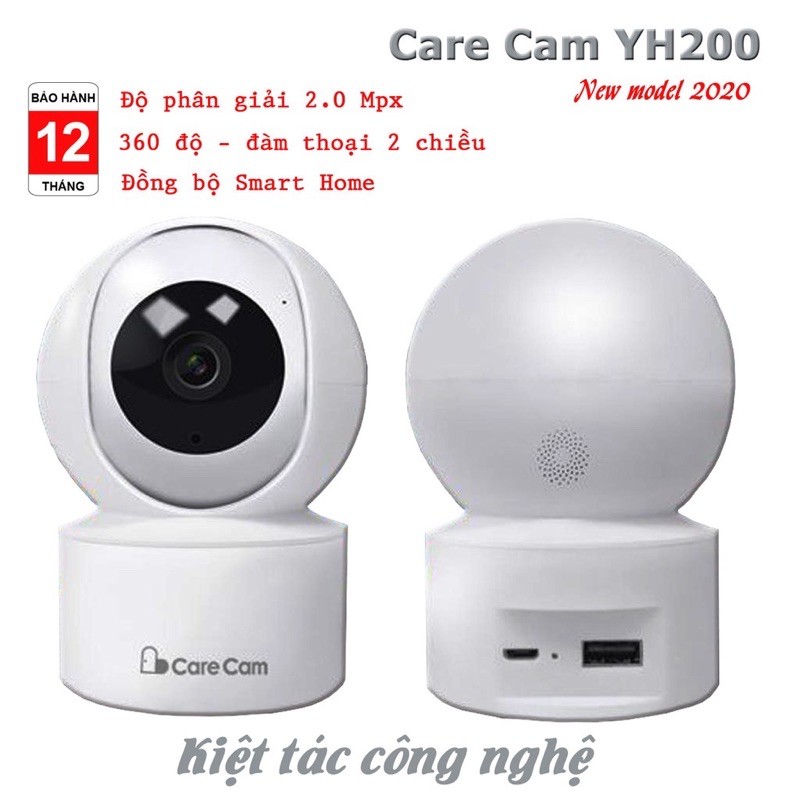 Camera wifi 360 độ Care Cam YH200 2.0 Mpx full HD1080 chuẩn nén H265+ đàm thoại 2 chiều, kết nối Smart Home