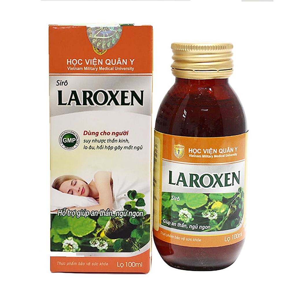 Siro thảo dược Laroxen chai 100ml học viện quân y. Giúp an thần tạo giấc ngủ ngon, ngủ sâu giấc