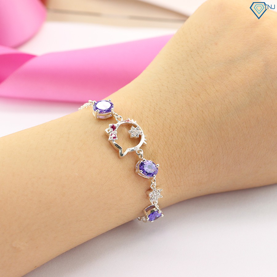Vòng tay nữ bạc đính đá hình mèo Hello Kitty dễ thương LTN0089 - Trang Sức TNJ