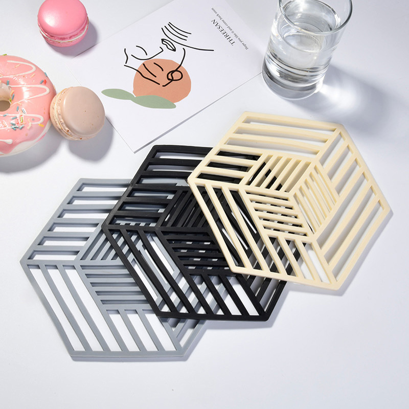 Ossayi Tấm Lót Ly Bằng Silicone Thiết Kế Hình Học Cách Nhiệt Phong Cách Bắc Âu