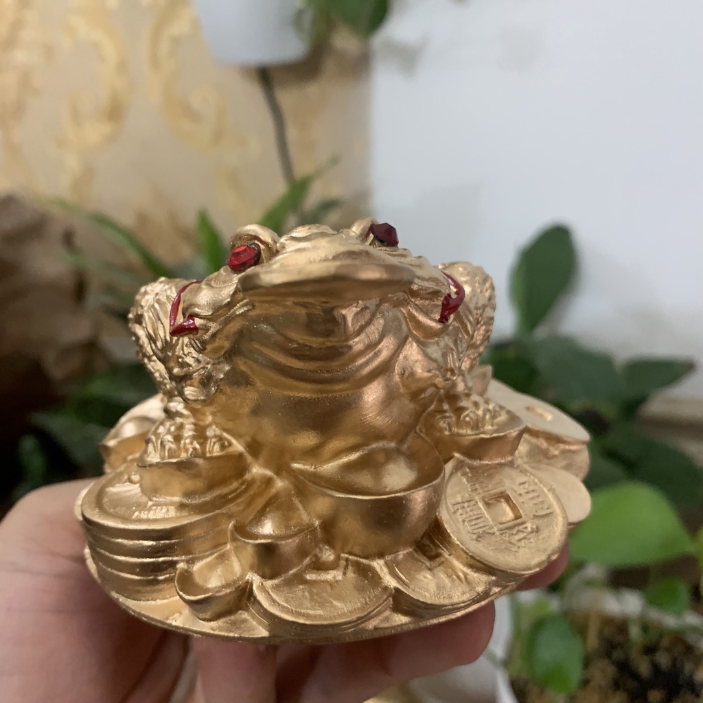 Tượng Cóc 3 chân cóc Thiềm Thừ ngậm tiền tài lộc chiêu giữ tài lộc - Size Mini Cao 6cm - Nhũ đồng