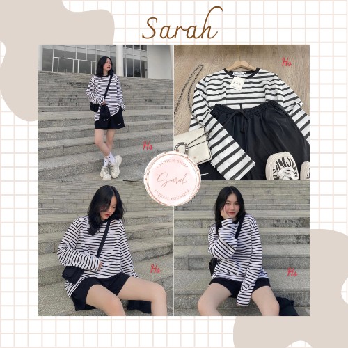 Bộ Áo Phông Kẻ Ngang Quần Short Ống Rộng Set Áo Quần Nữ Dáng Ngắn Sarah Shop
