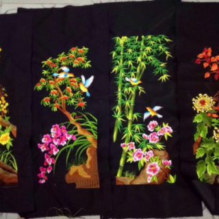Tranh thêu máy tứ quý thành phẩm