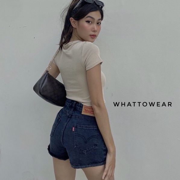 Quần short jean vintage Levis lưng cao line tua năng động mùa hè