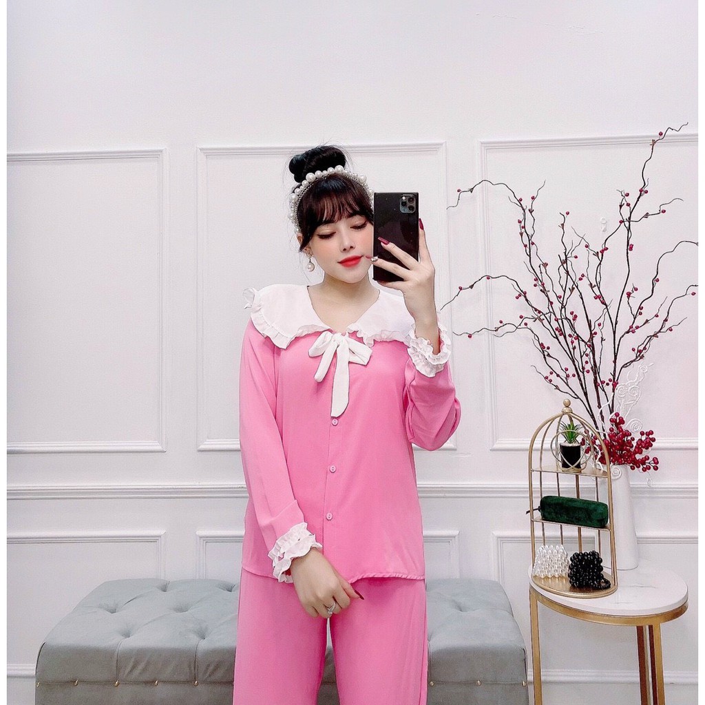 Đồ bộ nữ mặc nhà Pijama tiểu thư thắt nơ MTB3 Đồ ngủ LỤA MANGOmặc nhà cao cấp