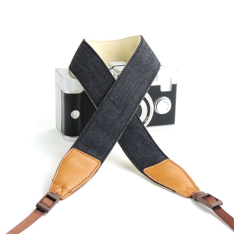 {HCM} Dây máy ảnh thời trang Retro vải Denim phối da **CÓ GIAO HỎA TỐC**