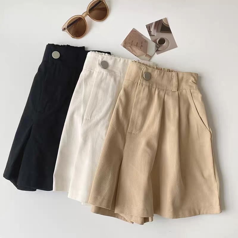 Quần Short nữ Ống rộng Màu trơn Lưng cao Form rộng Ulzzang Hàn Quốc Quần sooc nữ trơn Cạp cao Thời trang