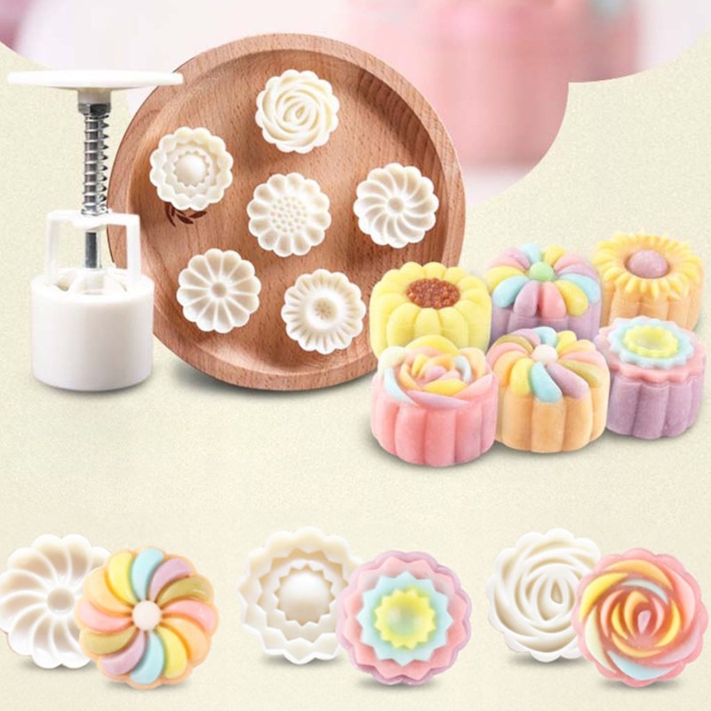 youyo*Khuôn Làm Bánh Trung Thu Hình Hoa Và 6 Con Dấu