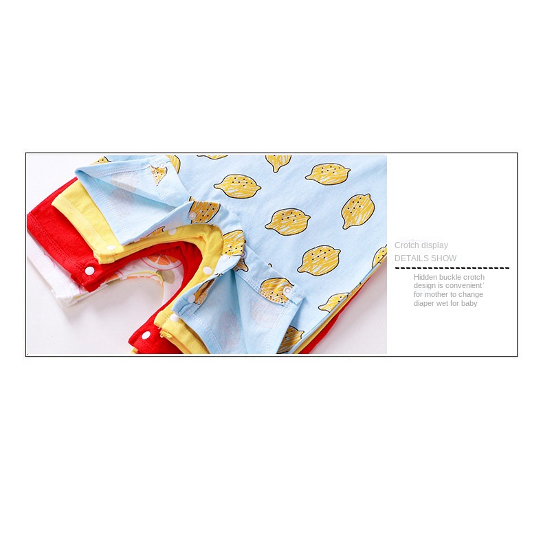Bộ Áo Liền Quần Tay Ngắn Vải Cotton In Hoạt Hình Động Vật Dễ Thương Cho Bé Từ 0-24 Tháng Tuổi