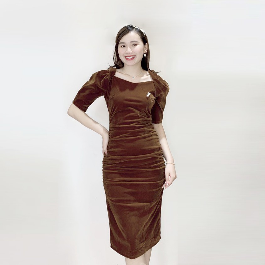 Đầm Thiết kế Body Nhung ép tay bồng Emvy - V81