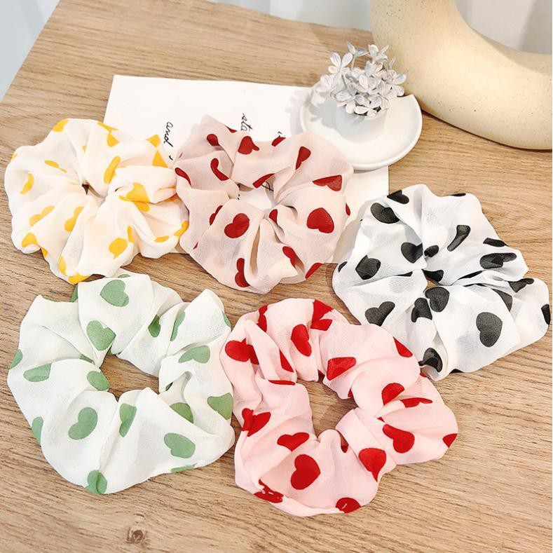 ♥Cột Tóc Vải Voan Họa Tiết Trái Tim♥