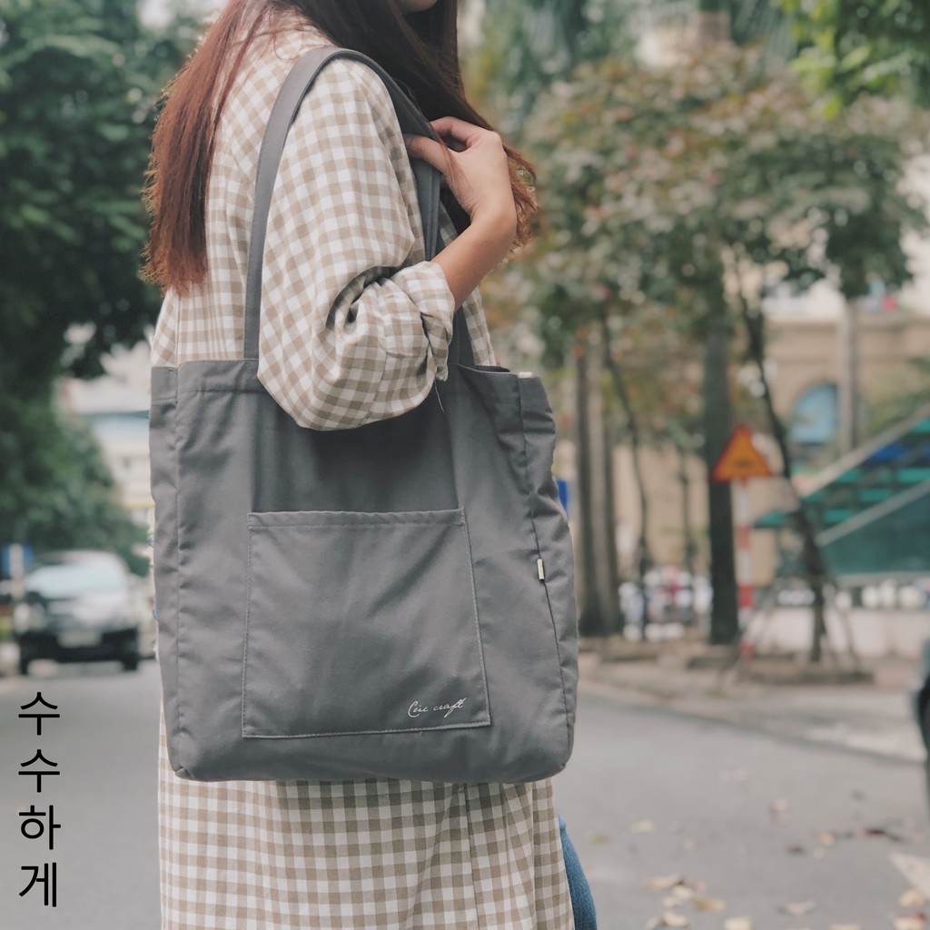 Túi vải canvas Basic Tote Bag - Cúc Craft - Ghi