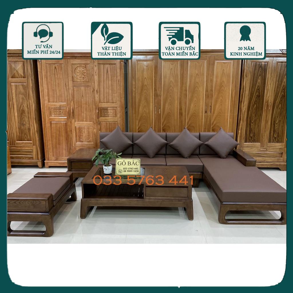 Sofa gỗ sồi nga 100% -  Ảnh thật kèm feedback khách hàng - Sofa góc L kích thước 2m7x1m8