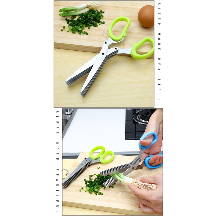 Kéo Inox Nhiều Lưỡi Cắt Nhỏ Hành Lá, Cắt Đồ Ăn 5 Lưỡi Thông Minh, Siêu Nhanh