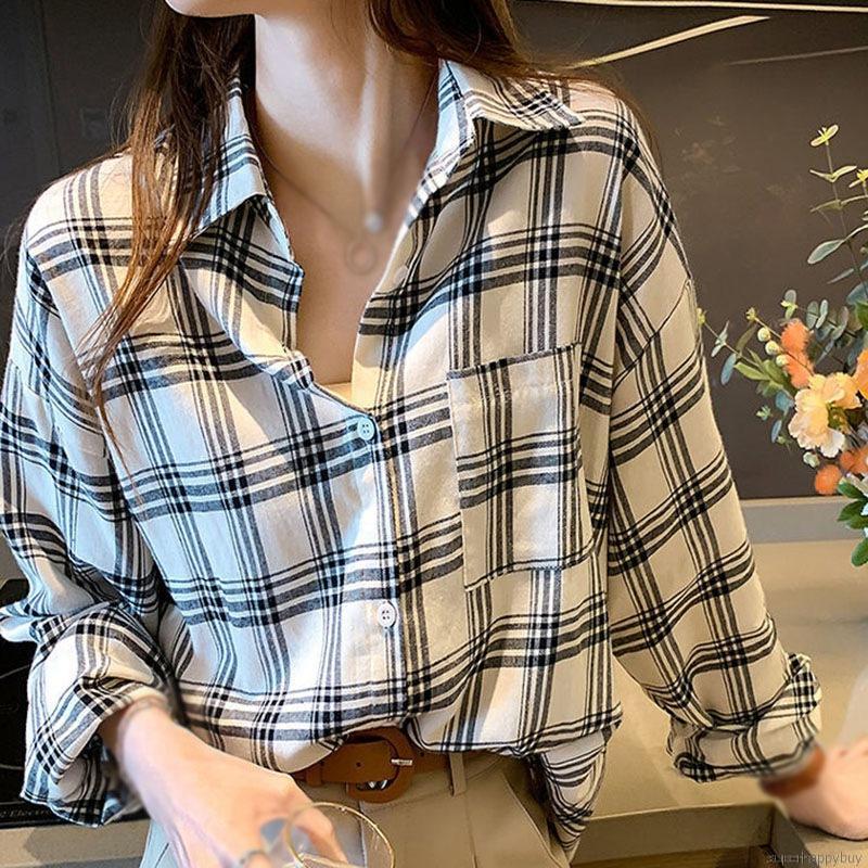 Áo Sơ Mi Caro Tay Dài Thời Trang Cho Nữ