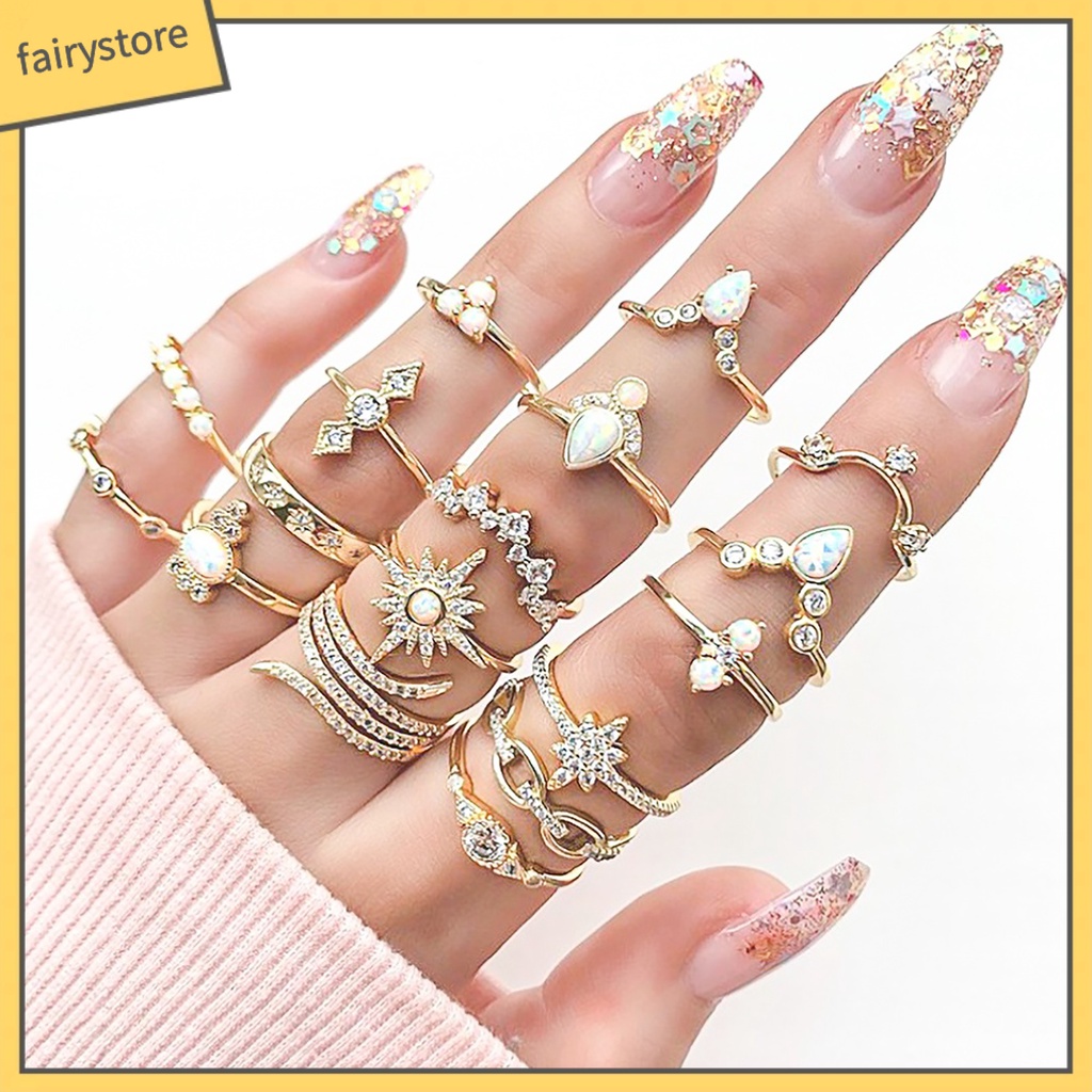 Set 17 nhẫn đeo đốt ngón tay phong cách Bohemian sành điệu cho nữ
