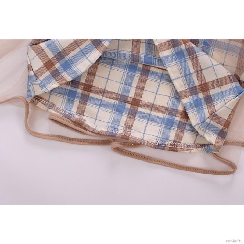 Váy thời trang tay dài họa tiết sọc ca rô đáng yêu cho bé gái