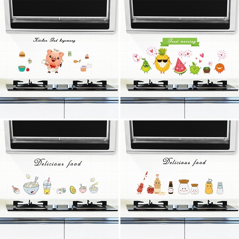 Miếng dán tường nhà bếp chống trơn cách nhiệt cao khổ 30x90cm hình heo trái cây dễ thương