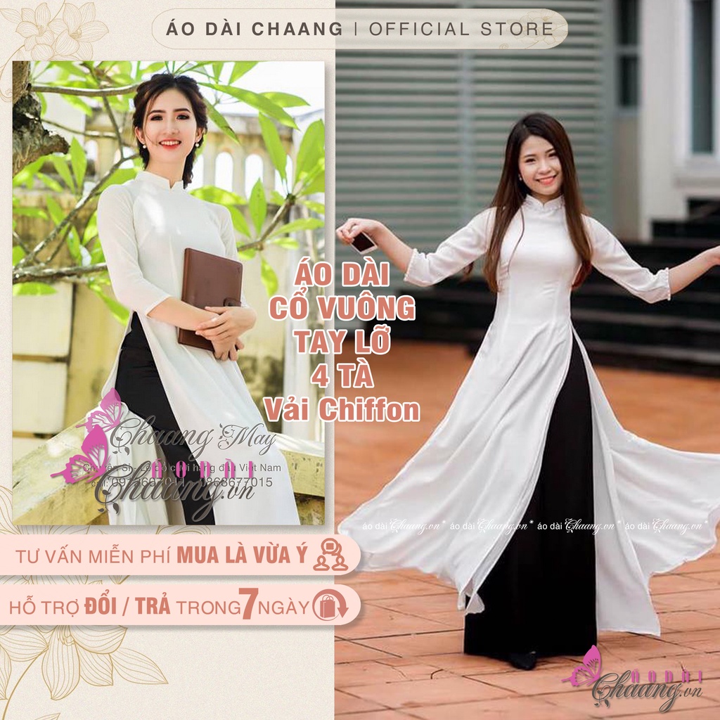 Bộ áo dài trắng học sinh_Chaang_May sẵn áo dài 4 tà nữ sinh, Vải áo dài Chiffon