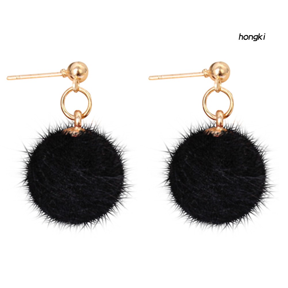 Khuyên tai quả cầu lông xù thời trang mùa đông cho nữ tùy chọn màu sắc