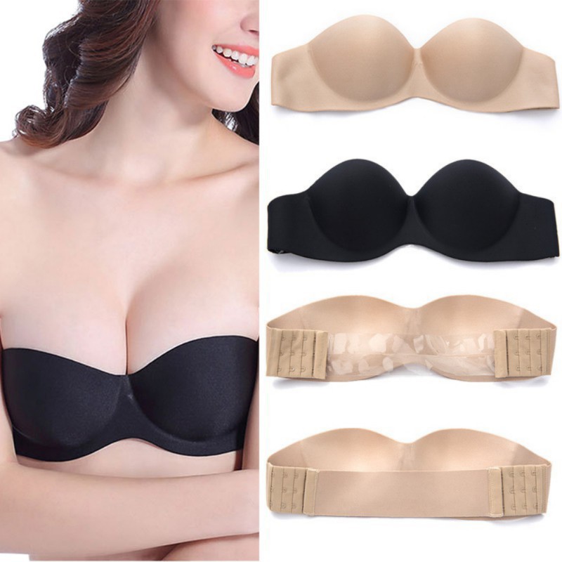 Women One-piece Strapless Gathered Seamless Bras Underwear Push-Up Bra
