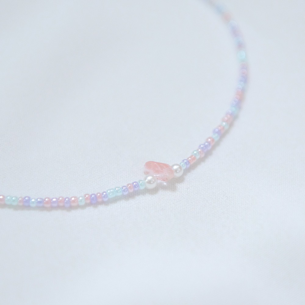 Handmade - Vòng cổ hạt cườm màu pastel hạt ngọc nhựa