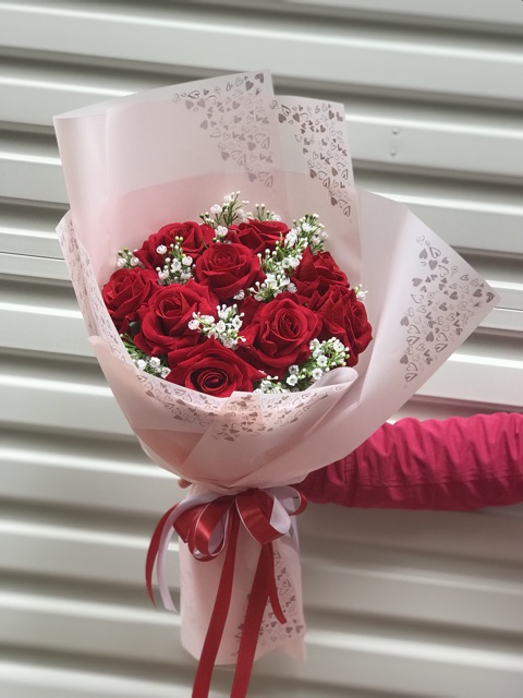 Bó hoa hồng nhung to kèm baby điểm
