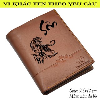 Ví đứng dáng cầm tay chất da bò thật khắc tên theo yêu cầu (nâu bò)