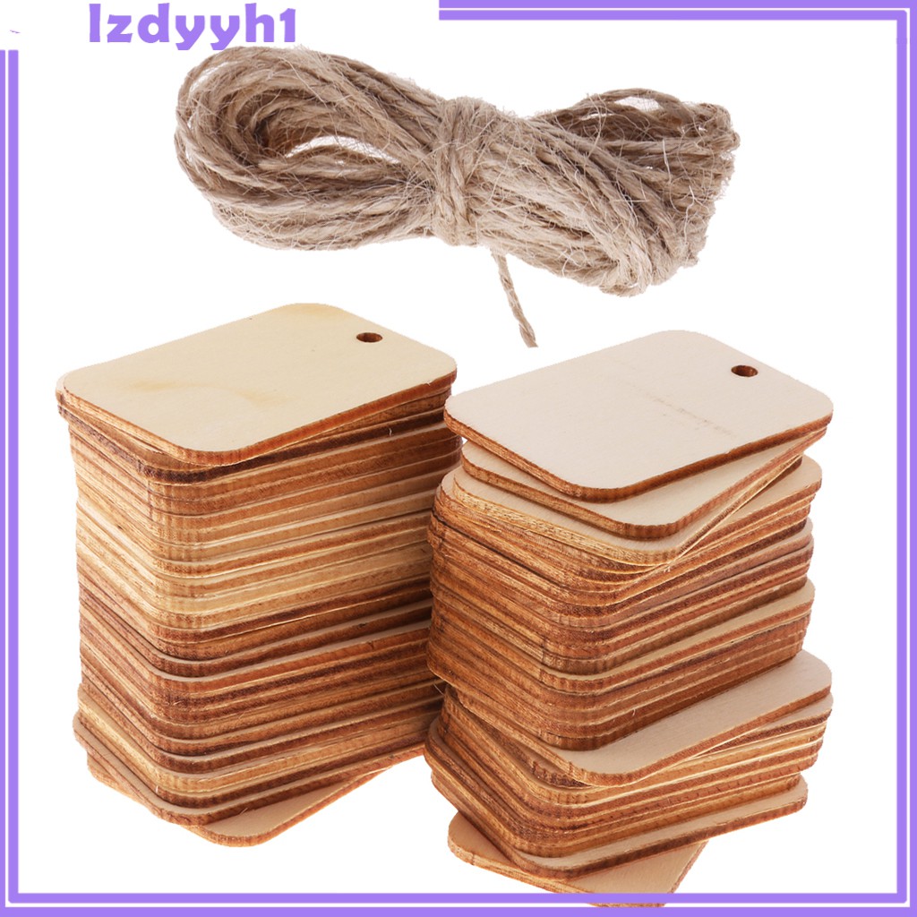 Set 100 Thẻ Gỗ Hình Chữ Nhật Màu Trắng Và Tự Nhiên Dùng Làm Đồ Thủ Công