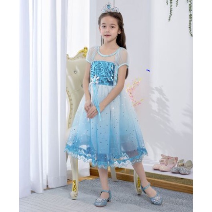 Đầm voan hóa trang công chúa elsa kèm khăn choàng dài cho bé gái( vải mềm mát)