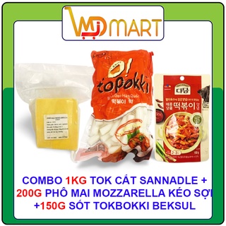 Combo 1kg bánh gạo hàn quốc cắt khúc Sannadle + 200g phô mai mozzarella loại 1 + sốt tok beksul