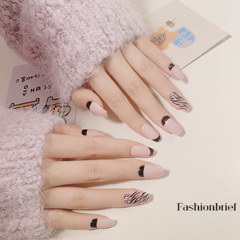 Set 24 móng tay nhân tạo phong cách thời trang pháp