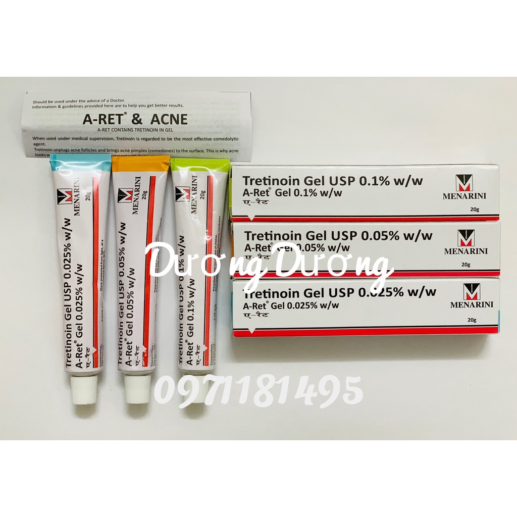 Tretinoin USP Aret 0.025% - 0,05% - 0,1% Gel giảm mụn, trẻ hóa da [Auth-Date mới] chính hãng Ấn Độ