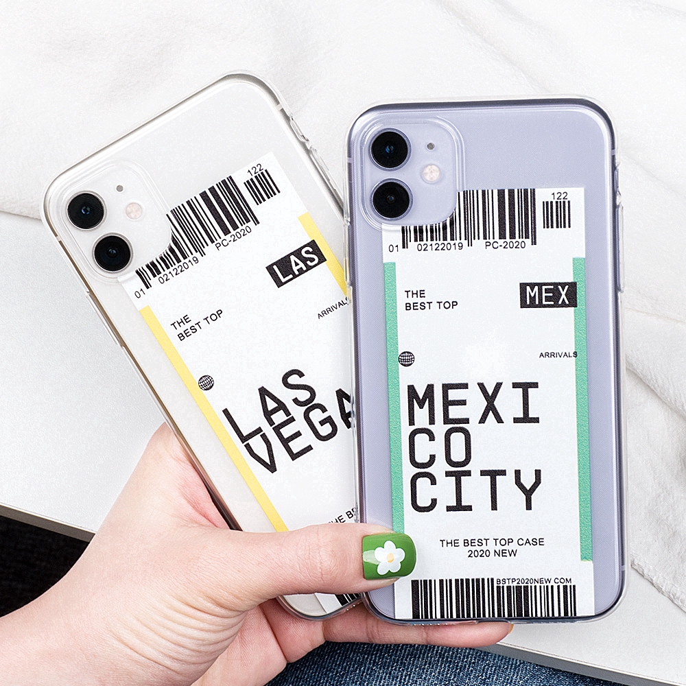 Air Ticket Pattern Silicon Shockproof Cover For iPhone X XR XS 11 Pro Max 8 7 Plus Fashion Transparent Phone Case