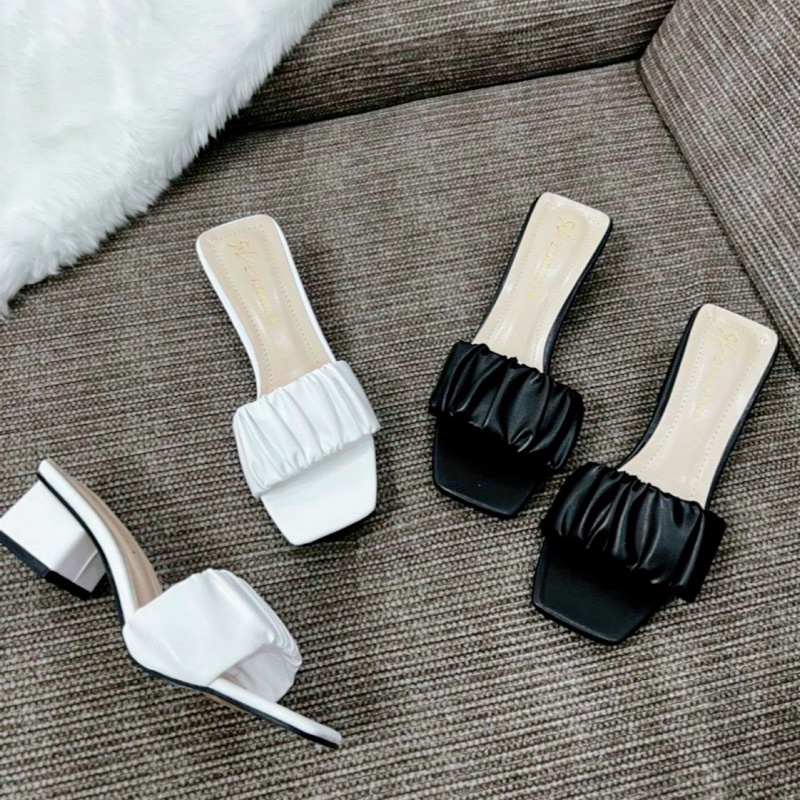 Dép guốc nữ cao gót quai nhún gót vuông 3cm che khuyết điểm chân mã 660