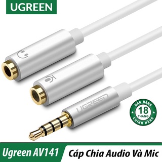 Cáp chia Mic và tai nghe 3.5 Ugreen 30618 30619 AV141,đầu mạ vàng Vỏ Nhôm Chính Hãng